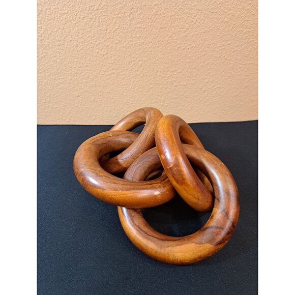 Oversized Teak  Wooden Chain Link Decor Hand Carved Mid Century Style - Picture 3 of 5